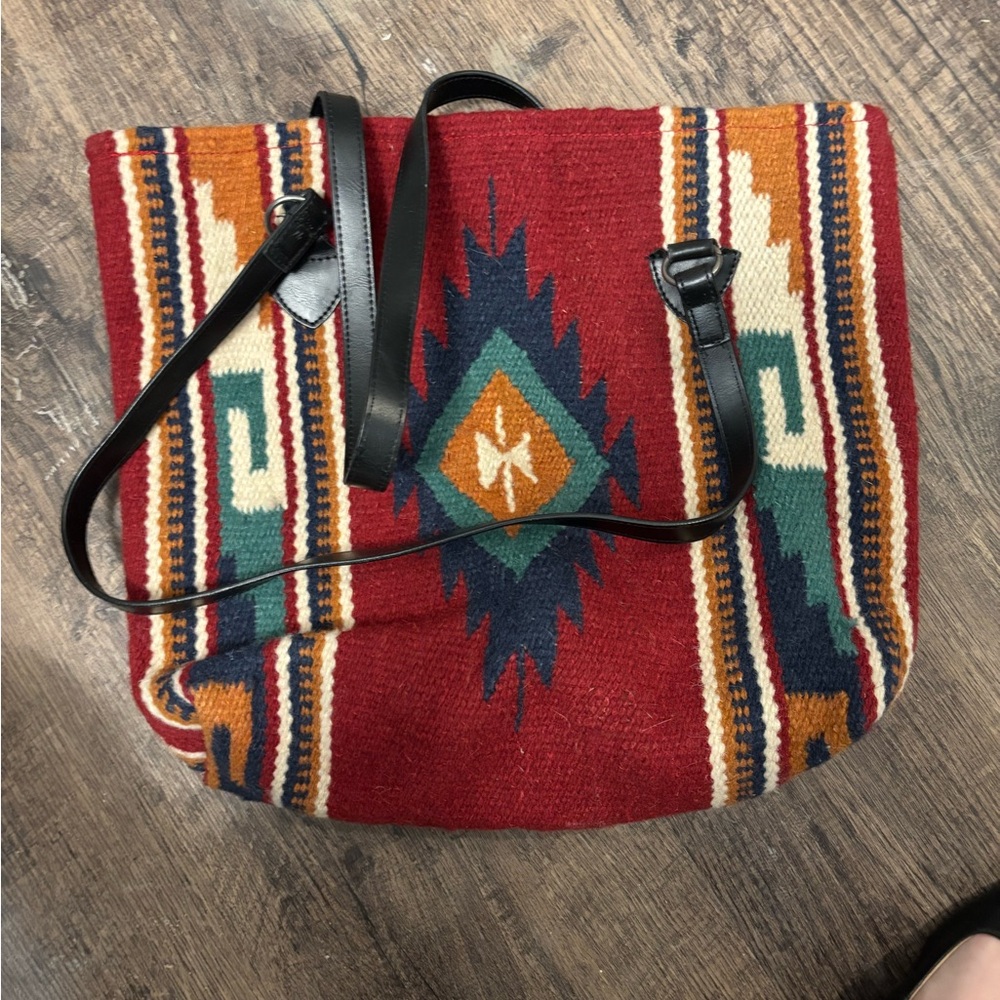 Southwestern Pattern Red Tote Bag with Black Strap